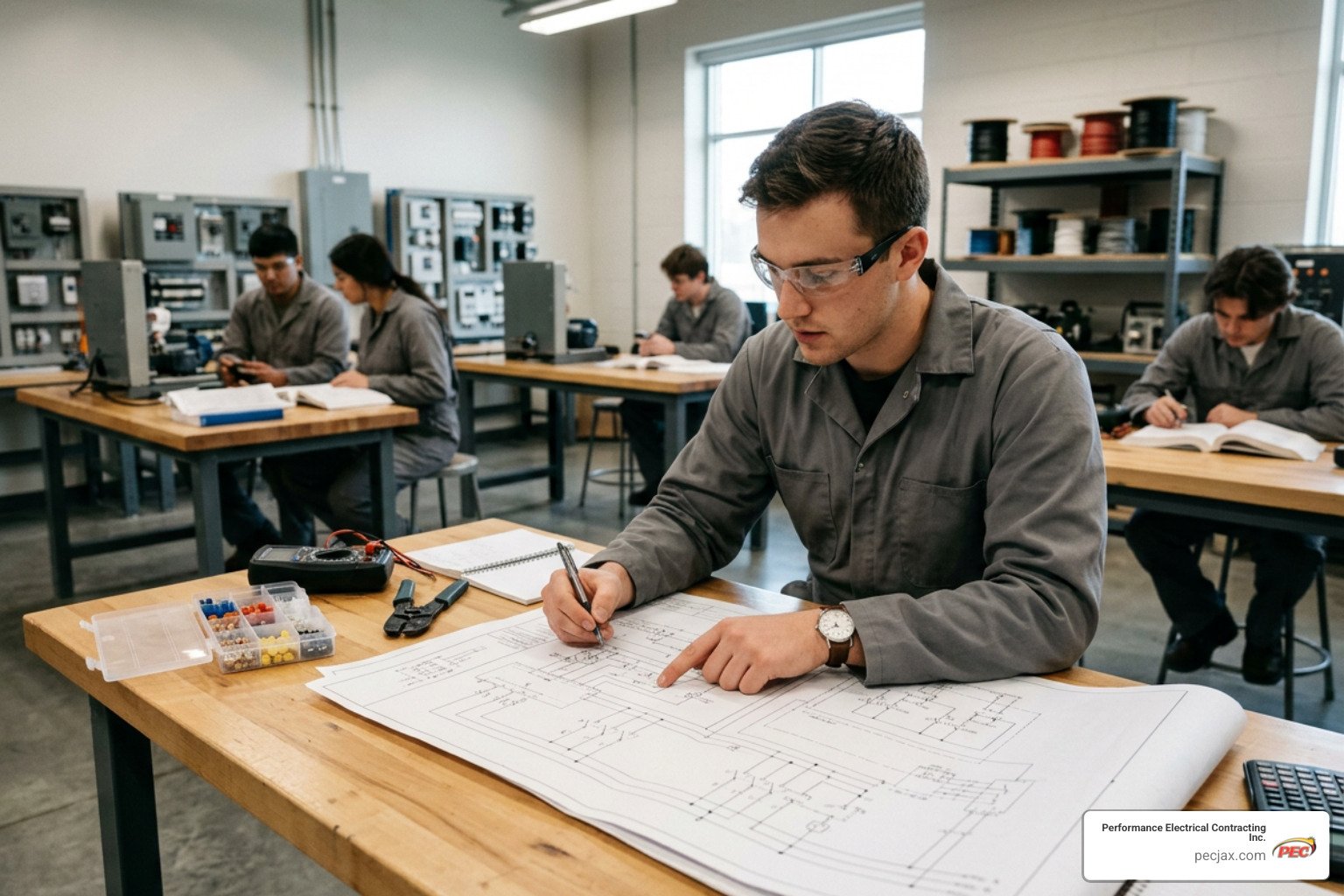 electrical maintenance student reviewing schematic blueprints electrical maintenance student reviewing schematic blueprints